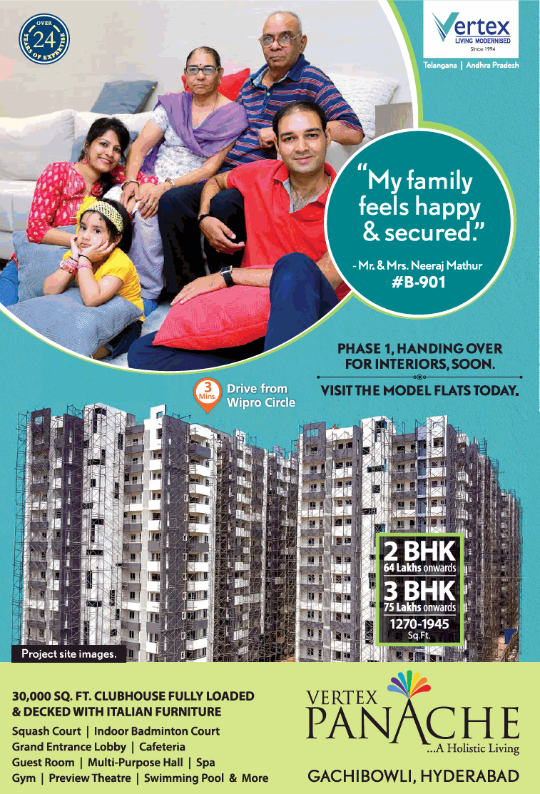 Model flats ready for visit at Vertex Panache in Hyderabad